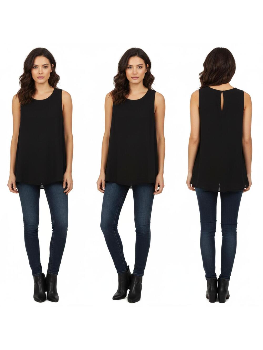 Sleeveless Blouse Keyhole Back Casual Tank Top Black XS